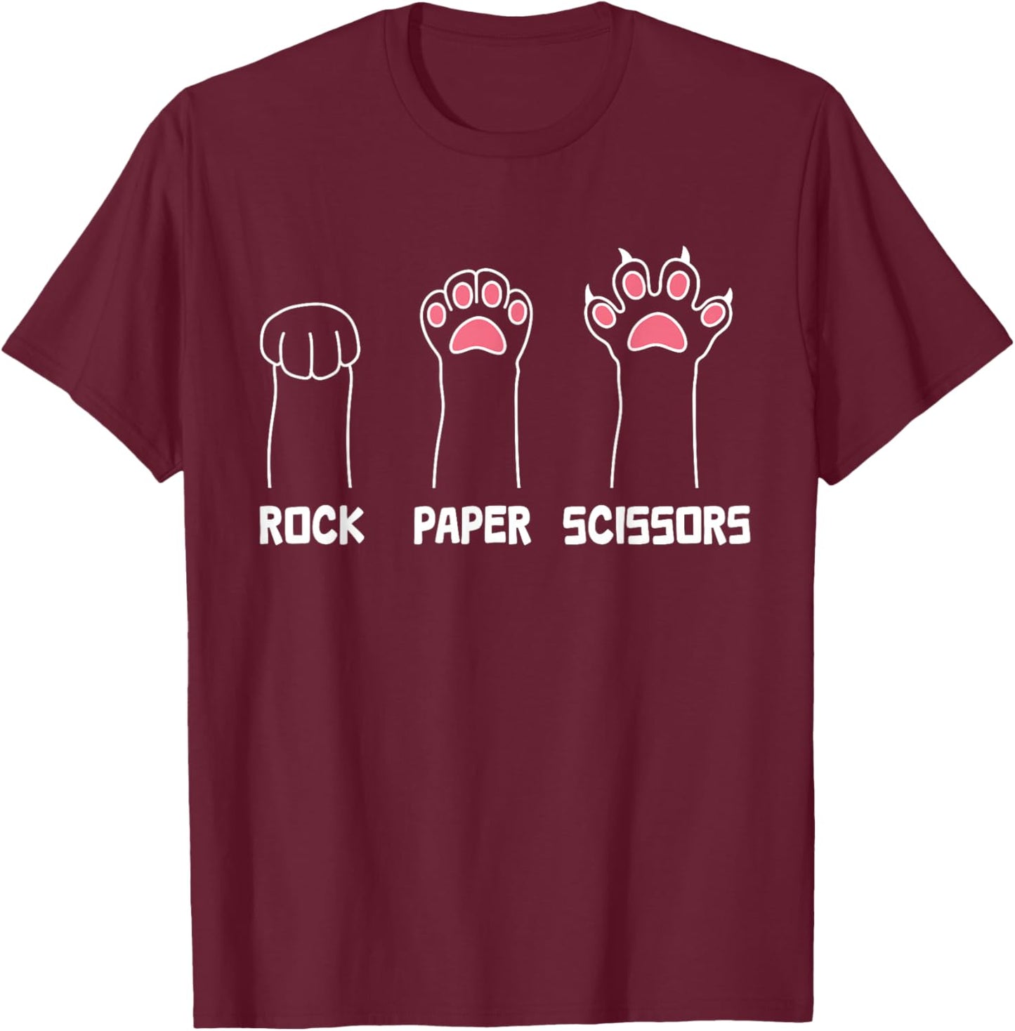 Rock Paper Scissors Cat Paws Cute Cat Funny Cat T-Shirt - T-Shirt | Maroon
