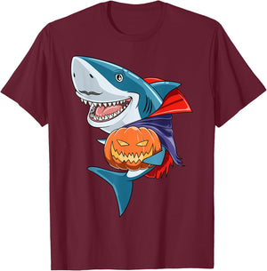 Shark Halloween Shark Lover Gift Pumpkin Shark Halloween T-Shirt - T-Shirt | Maroon