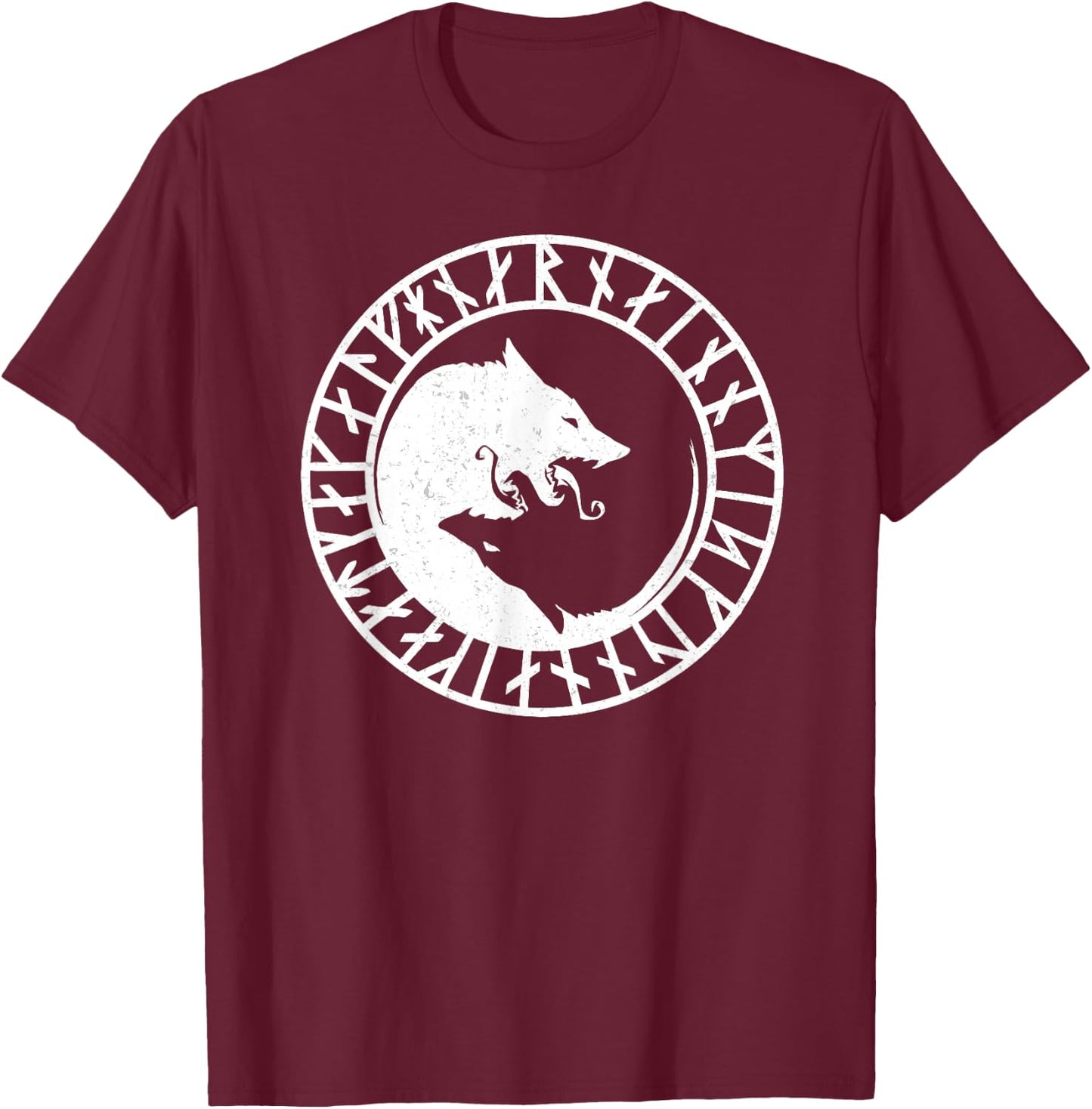 Fenrir Wolf of Odin Norse Nordic Mythology - Vikings Tatoos T-Shirt - T-Shirt | Maroon