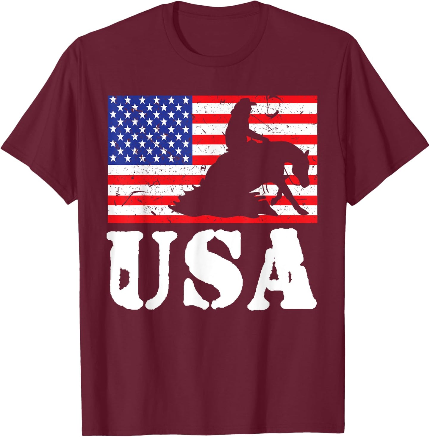 Distressed Reining Horse USA American Flag Vintage Riding T-Shirt - T-Shirt | Maroon