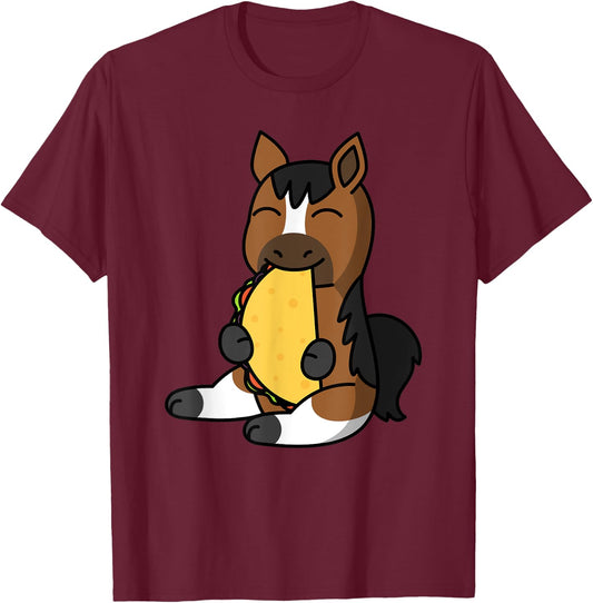 Horse Eating A Taco Pet T-Shirt - T-Shirt | Maroon