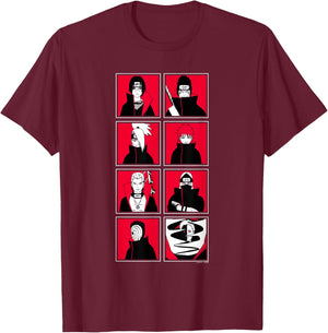 Naruto Shippuden Akatsuki Character Frames Pop Art Anime T-Shirt - T-Shirt | Maroon