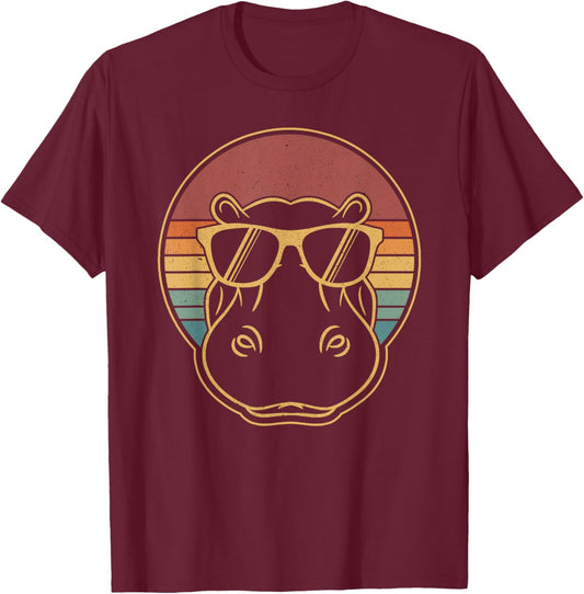 Hippopotamus Sunglass - Sunset Hippo Lover Girl Boys Women T-Shirt - T-Shirt | Maroon