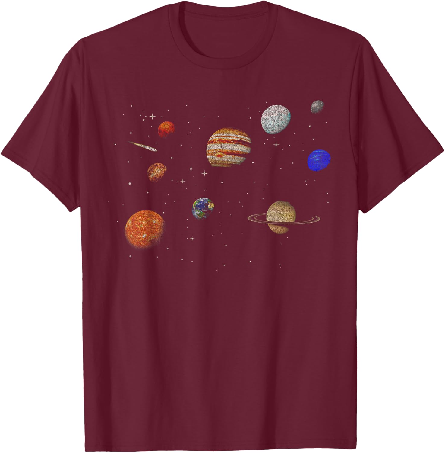 Celestial Planets In Open Space Graphic T-Shirt - T-Shirt | Maroon