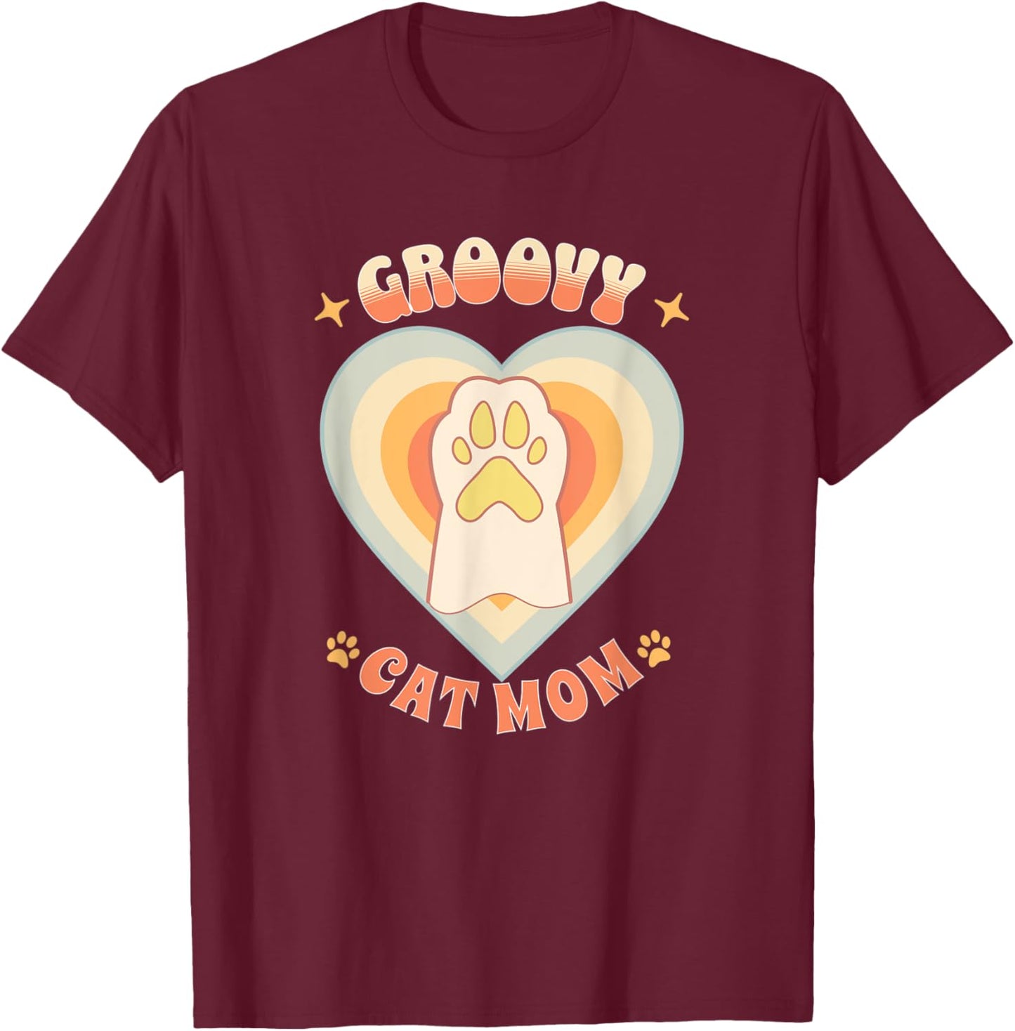 Groovy Cat Mom Men Women T-Shirt - T-Shirt | Maroon