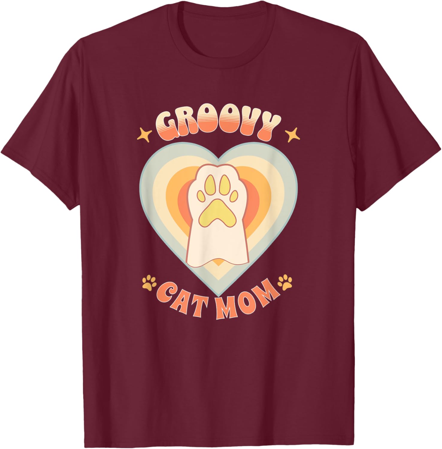 Groovy Cat Mom Men Women T-Shirt - T-Shirt | Maroon