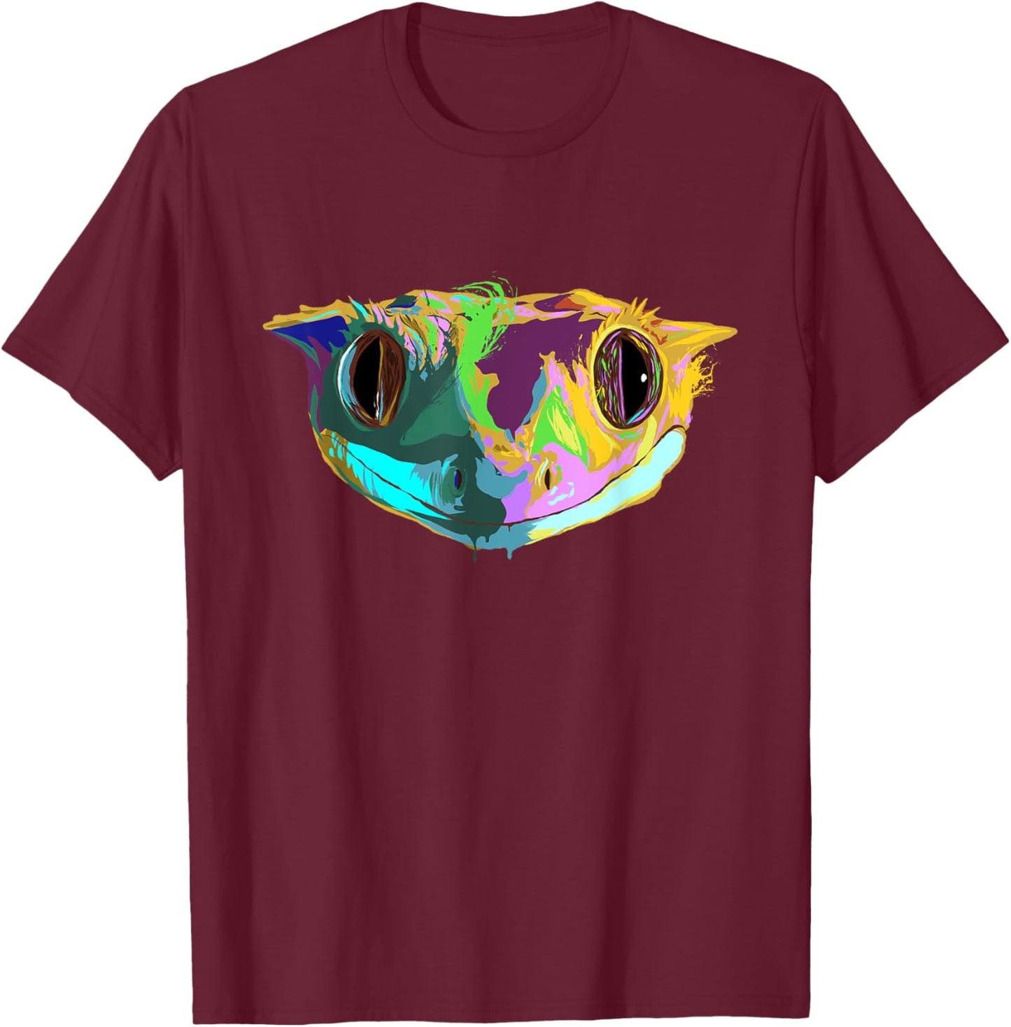 Colourful Reptile Crested Gecko T-Shirt - T-Shirt | Maroon