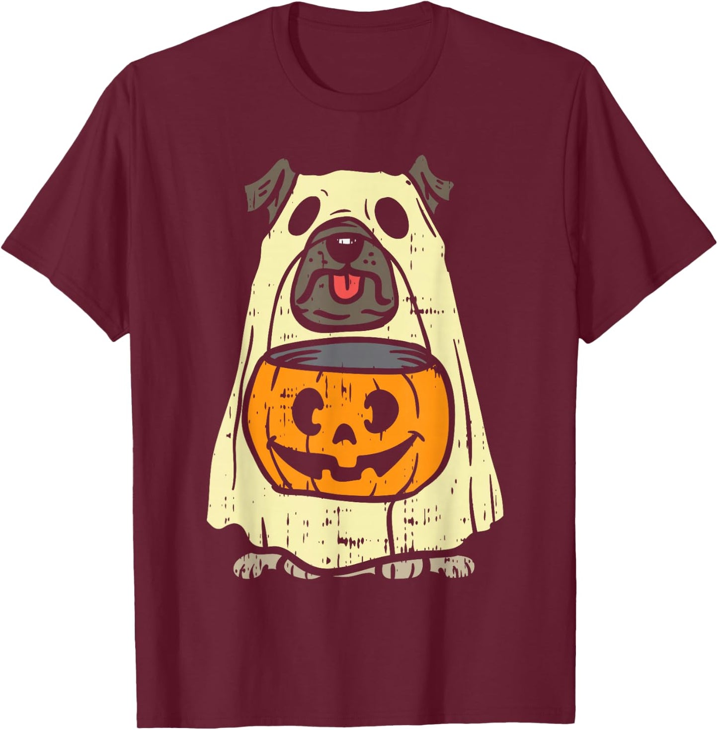 Pug Ghost Pumpkin Funny Halloween Costume Dog Owner Lover T-Shirt - T-Shirt | Maroon