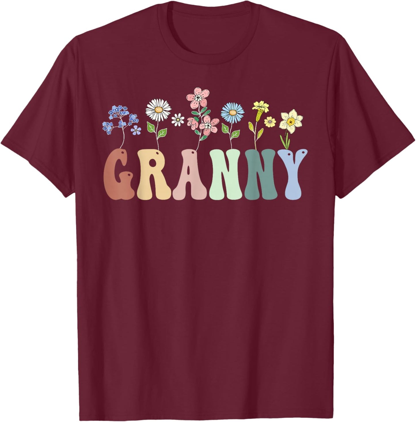 Granny Gifts Women Wildflower Floral Design Granny T-Shirt - T-Shirt | Maroon