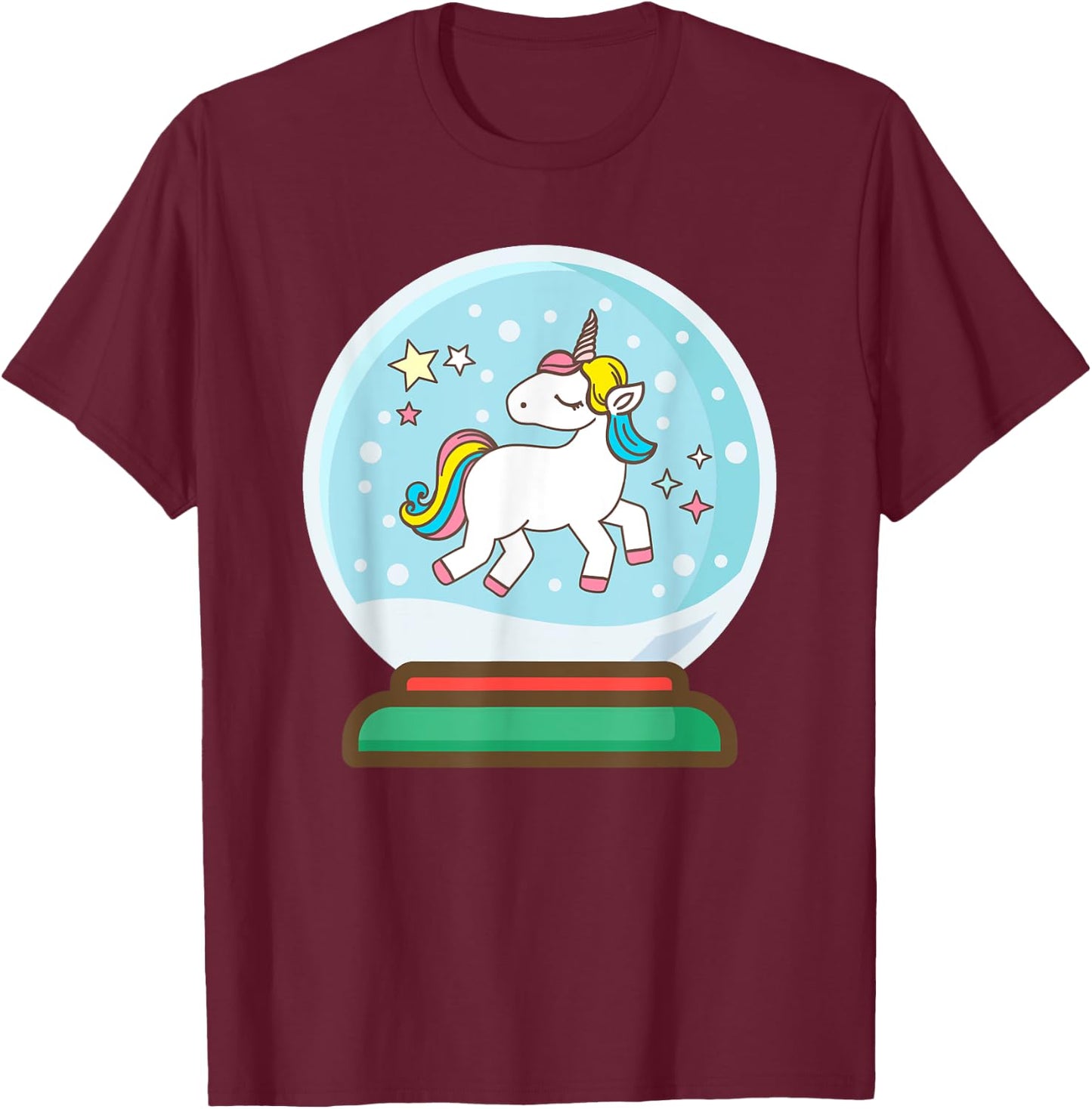 Unicorn Snow Globe Gift Girls T-Shirt - T-Shirt | Maroon