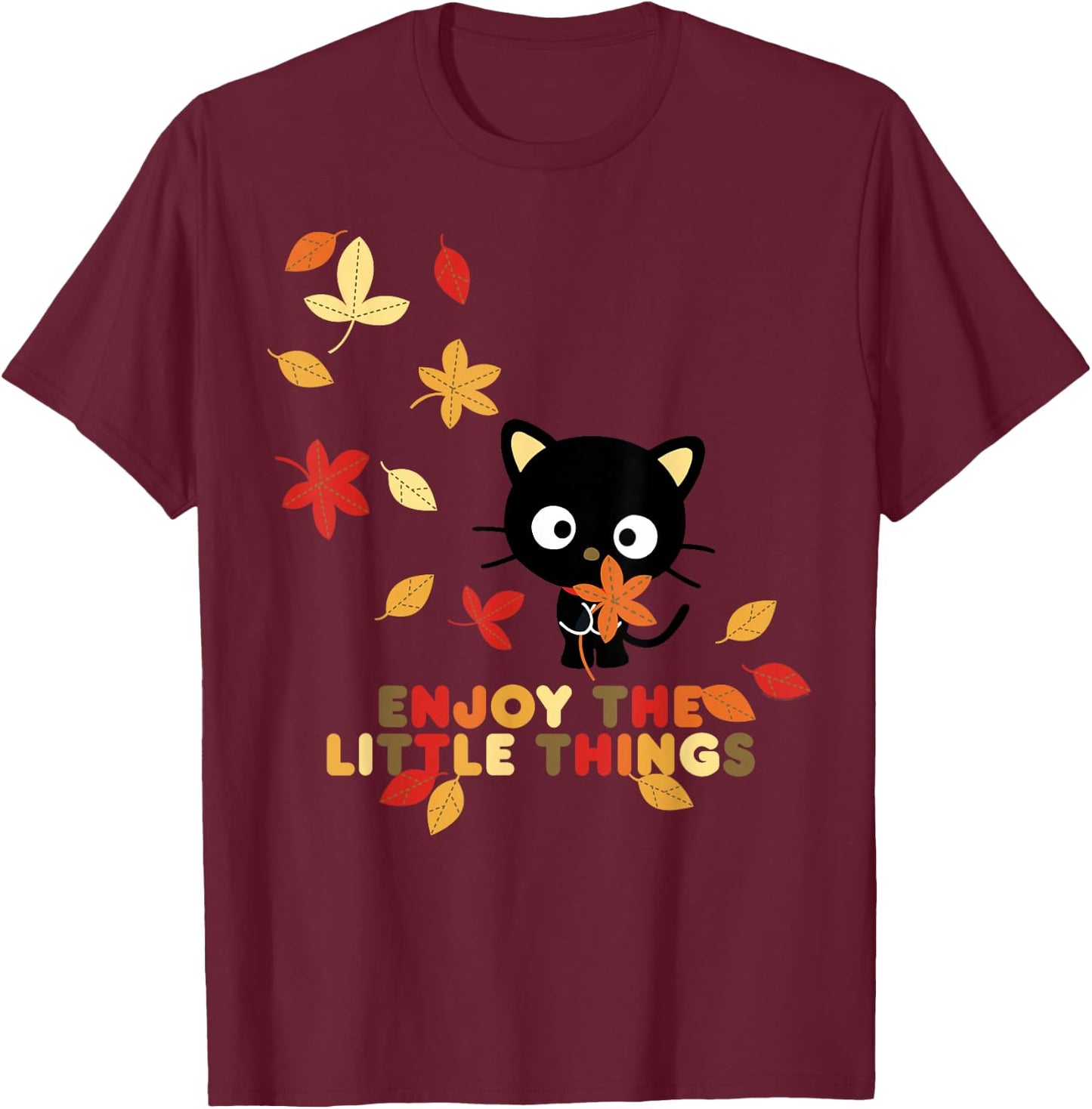 Chococat Enjoy The Little Things Fall Leaves T-Shirt - T-Shirt | Maroon
