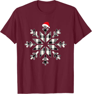 White & Black Christmas Buffalo Plaid Snowflakes Santa hat T-Shirt - T-Shirt | Maroon