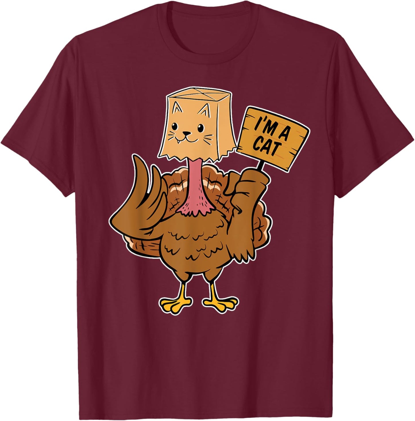 Meow Im A Cat Turkey Shirt Women Kids Boy Men Thanksgiving Turkey Cat Meow Funny -Adults -Kids Black T-Shirt - T-Shirt | Maroon