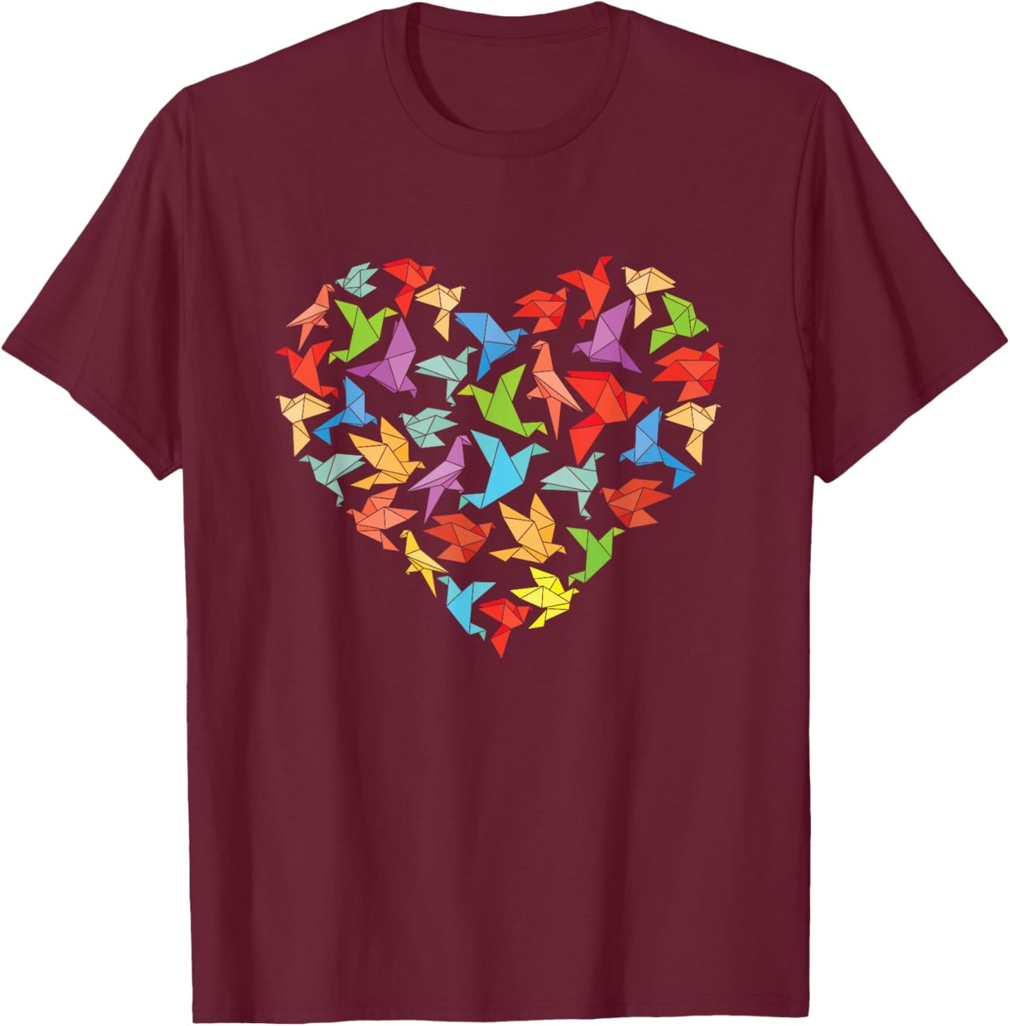 Paper Heart Origami - Birds Paper Folding Japanese Culture T-Shirt - T-Shirt | Maroon