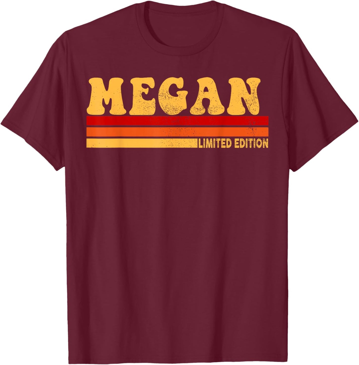 LUXETHREADS Megan Name Personalized Cute Idea Women Vintage Megan , Small, Black T-Shirt - T-Shirt | Maroon