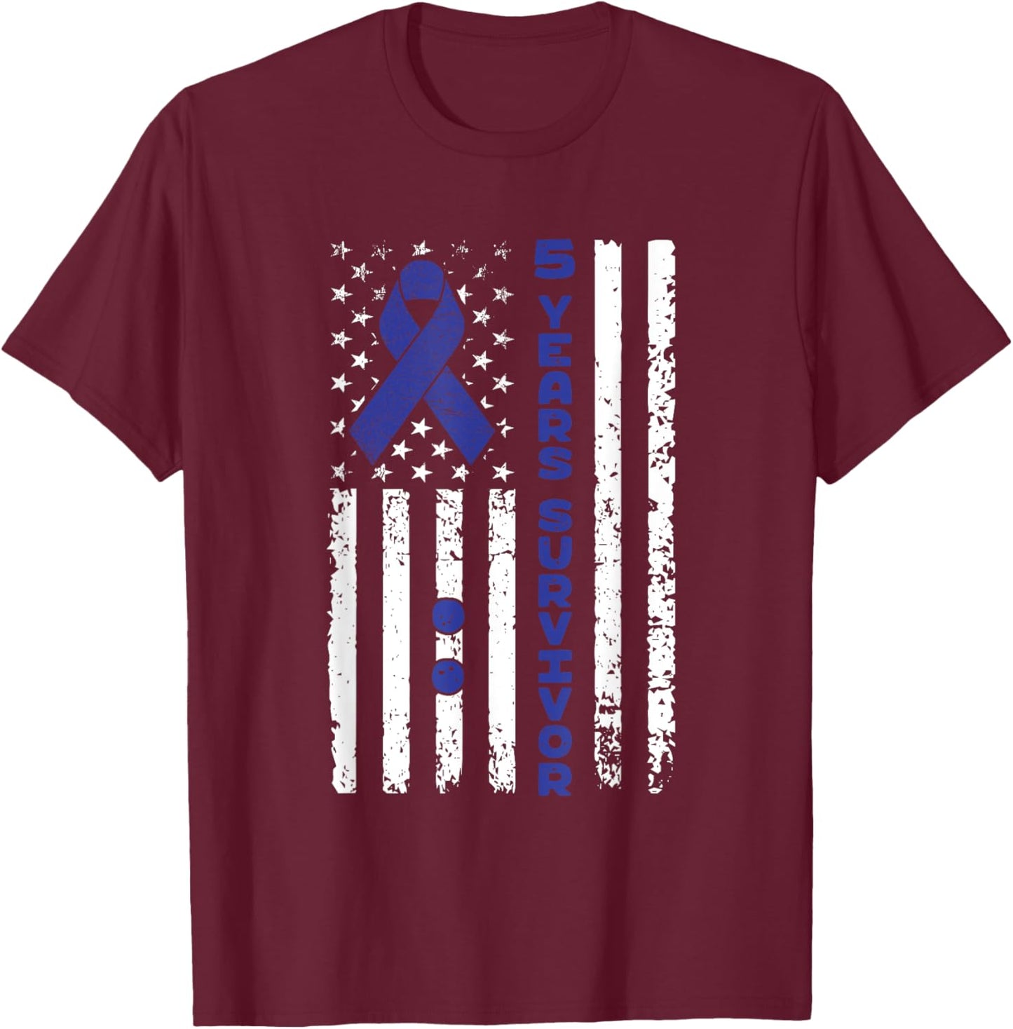 Five Year Colon Cancer Survivor 5 Yrs Colorectal Cancer Free T-Shirt - T-Shirt | Maroon