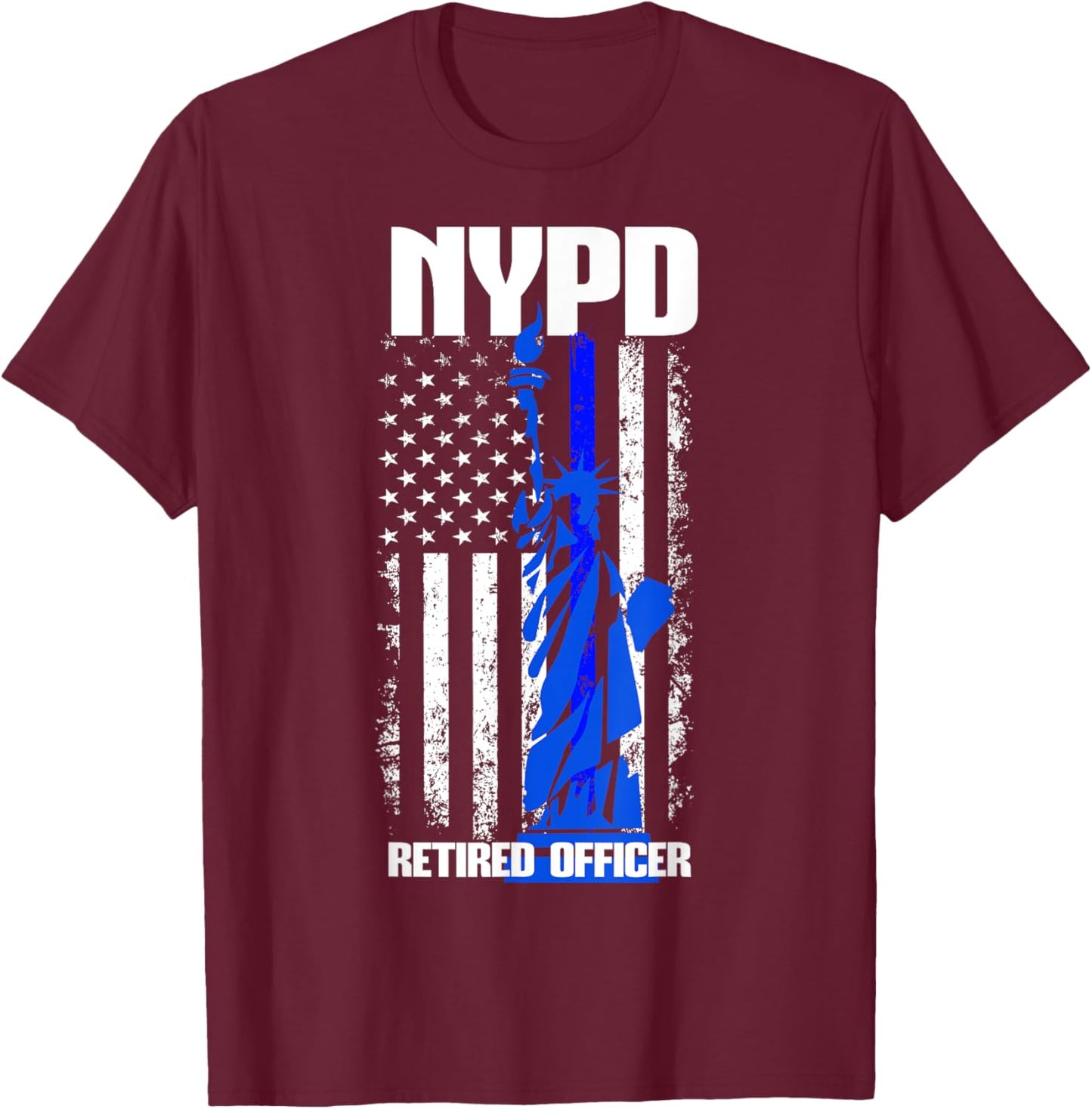 NYPD New York Police Department Statue of Liberty Retired T-Shirt - T-Shirt | Maroon