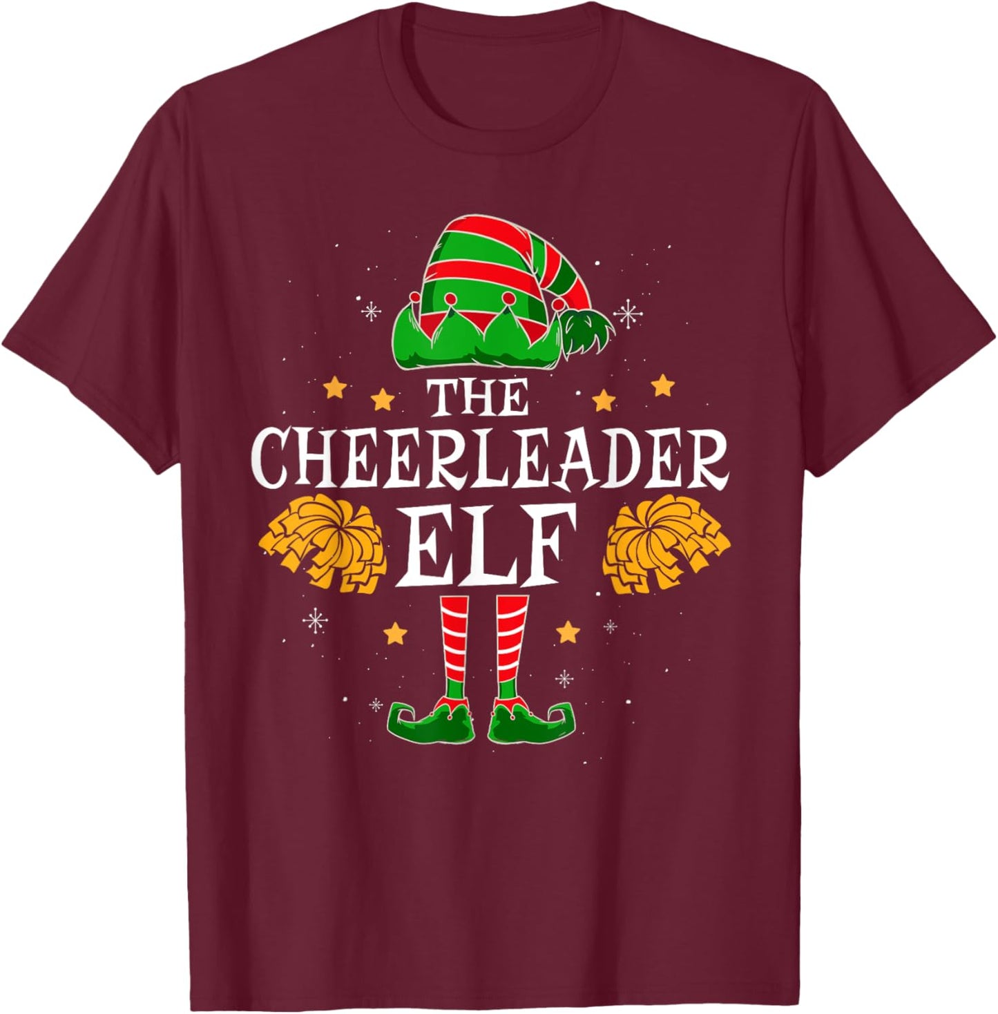 Cheerleader Elf Matching Team Christmas Funny Cheerleading T-Shirt - T-Shirt | Maroon