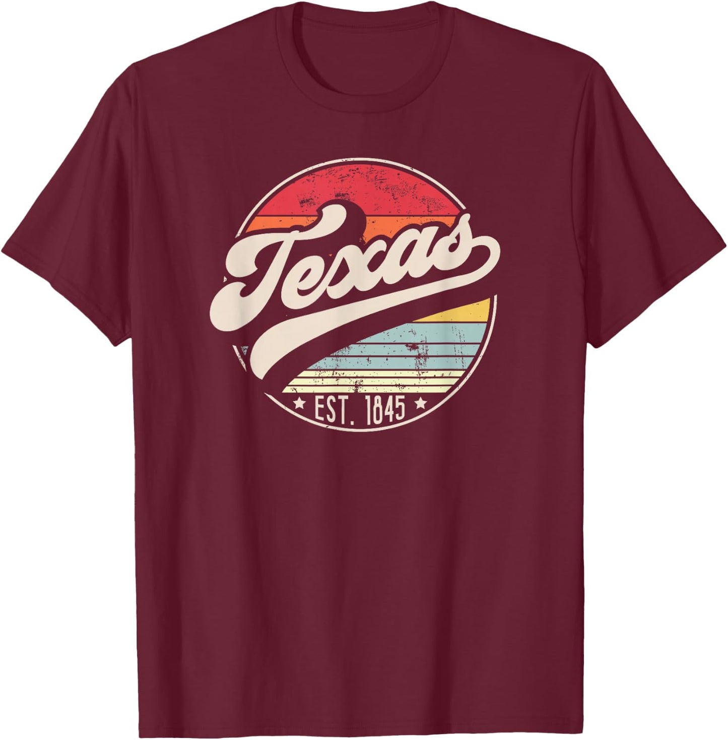 Retro Texas Home State TX Cool 70s Style Sunset T-Shirt - T-Shirt | Maroon