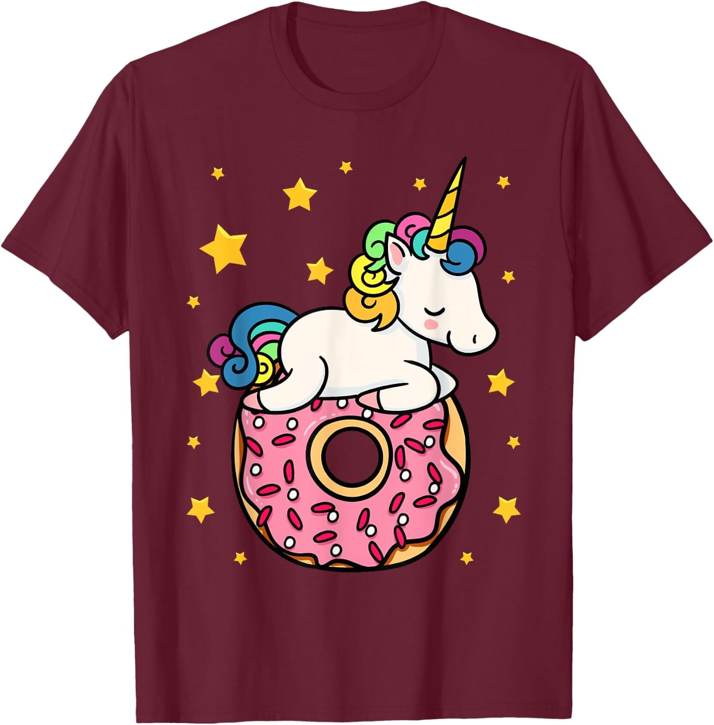 Unicorn Donut Doughnut Dessert Food Lover Candy Gift T-Shirt - T-Shirt | Maroon