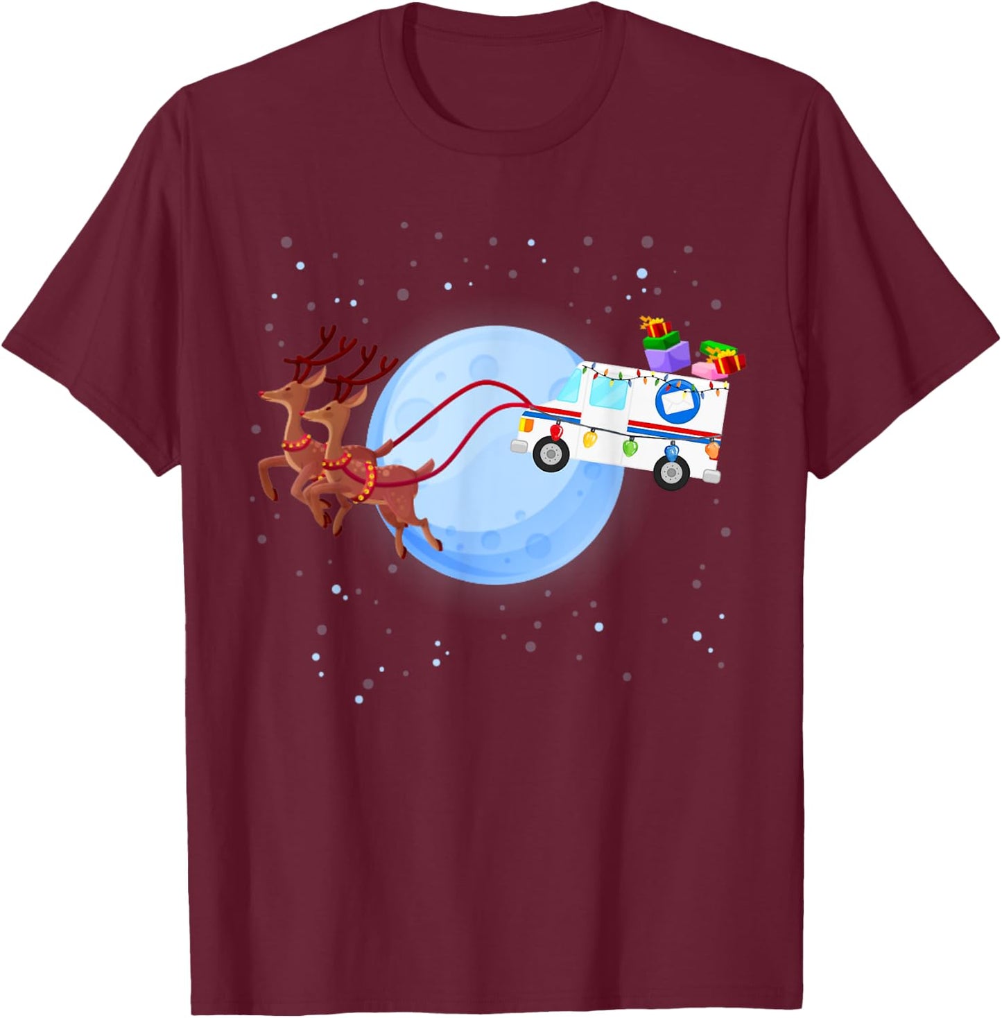 Postal Worker Christmas Mail Truck Funny Mailman Gift T-Shirt - T-Shirt | Maroon