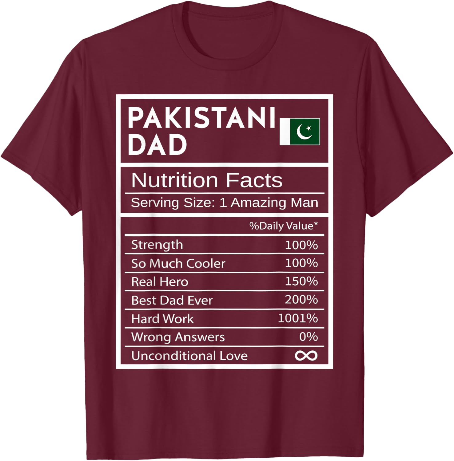 Pakistani Dad Nutrition Facts National Pride Gift Dad T-Shirt - T-Shirt | Maroon