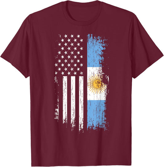 Argentinian American Flag T Shirt - Argentina USA Shirt Women Kids Men T-Shirt - T-Shirt | Maroon