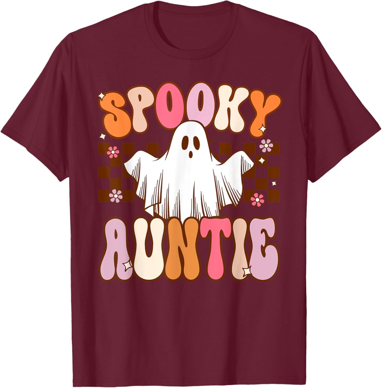 Spooky Auntie Halloween Aunt Ghost Costume Retro Groovy T-Shirt - T-Shirt | Maroon