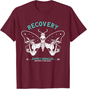 Recovery Butterfly 12 Steps NA Alcoholics Anonymous Sobriety T-Shirt - T-Shirt | Maroon