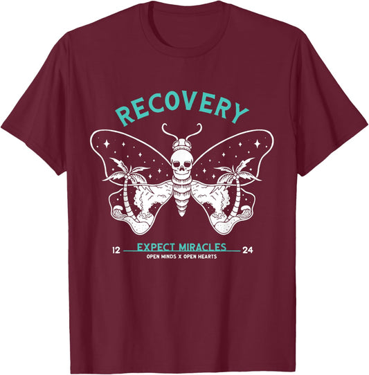 Recovery Butterfly 12 Steps NA Alcoholics Anonymous Sobriety T-Shirt - T-Shirt | Maroon