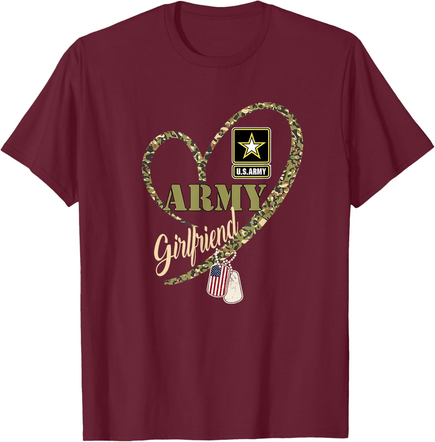 Proud Girlfriend Veteran Funny Military Heart Camouflage T-Shirt - T-Shirt | Maroon