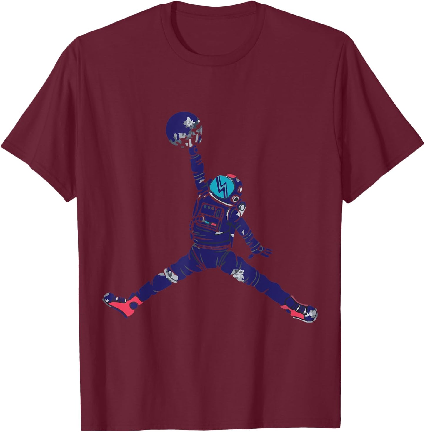 NASA Astronaut Dunking the Moon Funny Graphic T-Shirt - T-Shirt | Maroon