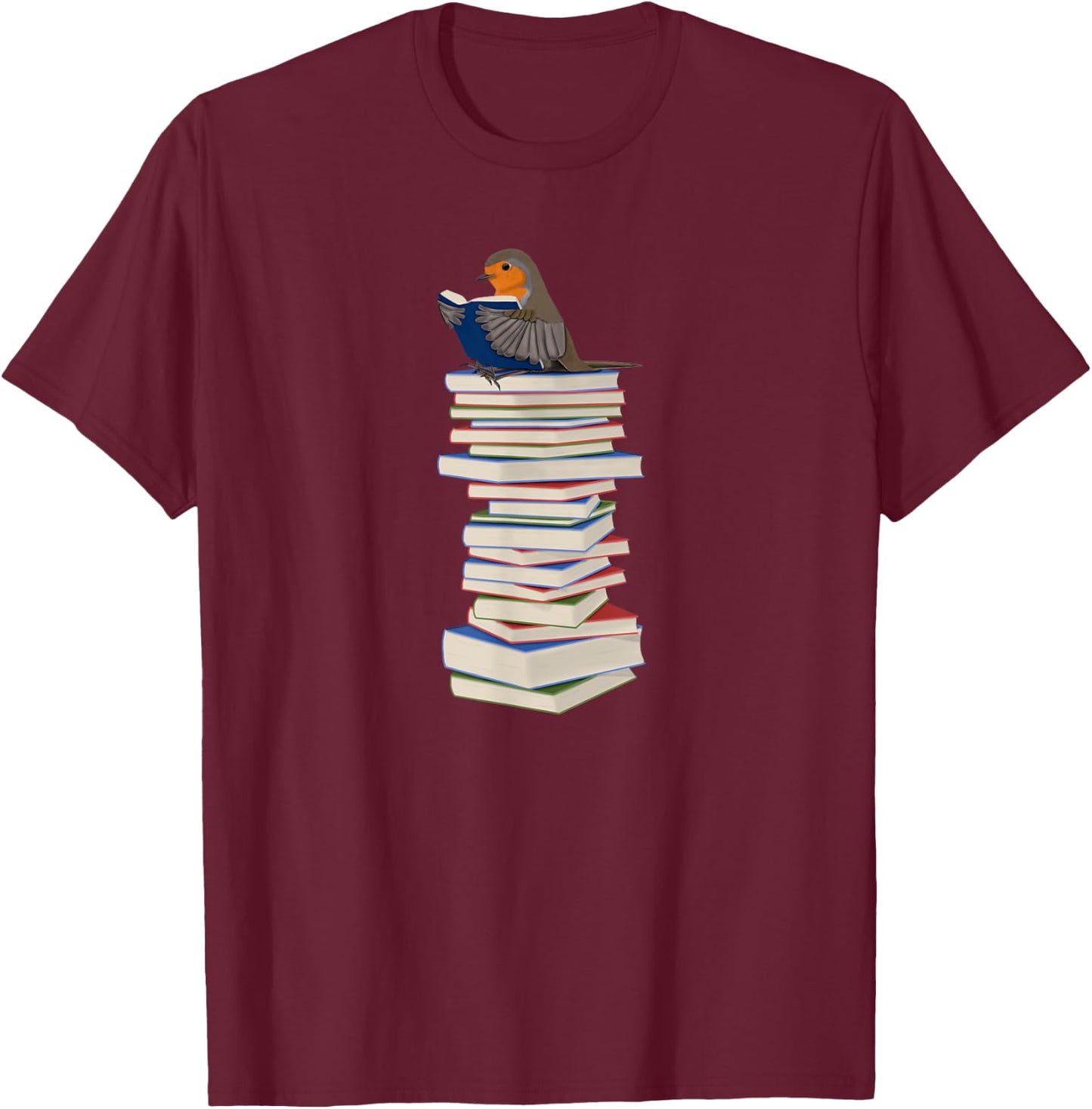 Robin Bird Reads Books Funny Garden Backyard Birds T-Shirt - T-Shirt | Maroon