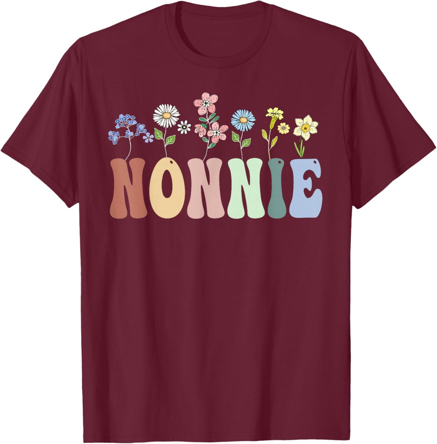 Nonnie Gifts Women Wildflower Floral Design Nonnie T-Shirt - T-Shirt | Maroon
