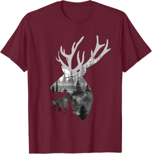 Silhouette Buck Deer Artwork - Forest Wildlife Animal Lover T-Shirt - T-Shirt | Maroon