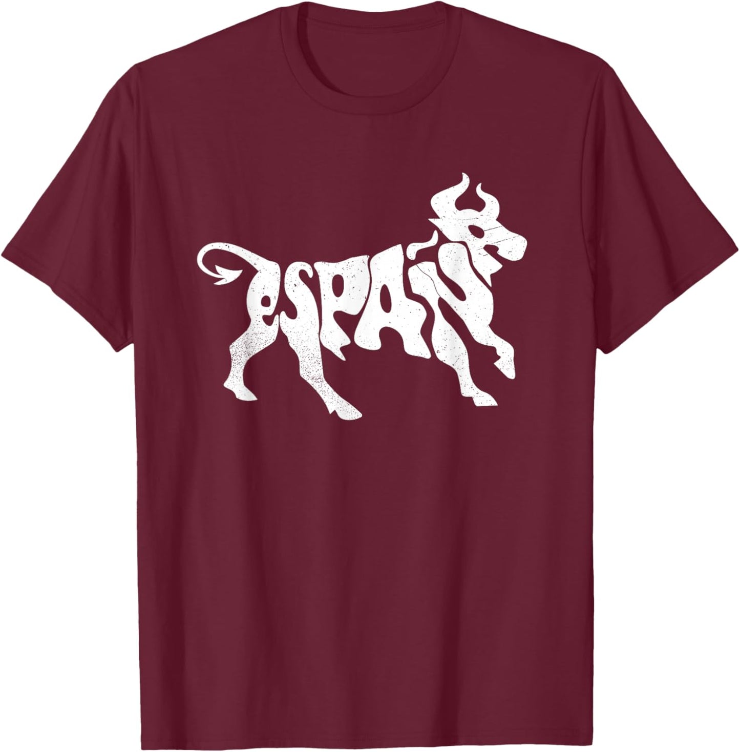 Spain Bull Word Art - Cool Espana Animal T-Shirt - T-Shirt | Maroon