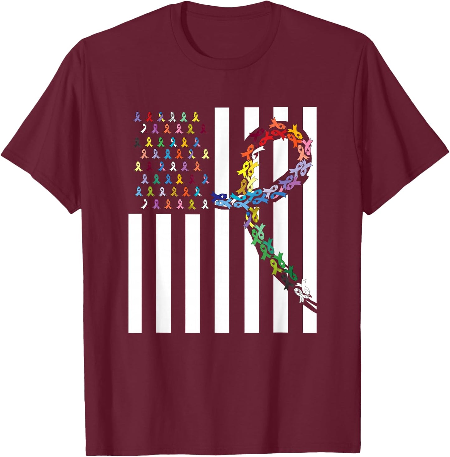 All Cancer Matters Awareness USA Flag All Ribbons T-Shirt - T-Shirt | Maroon