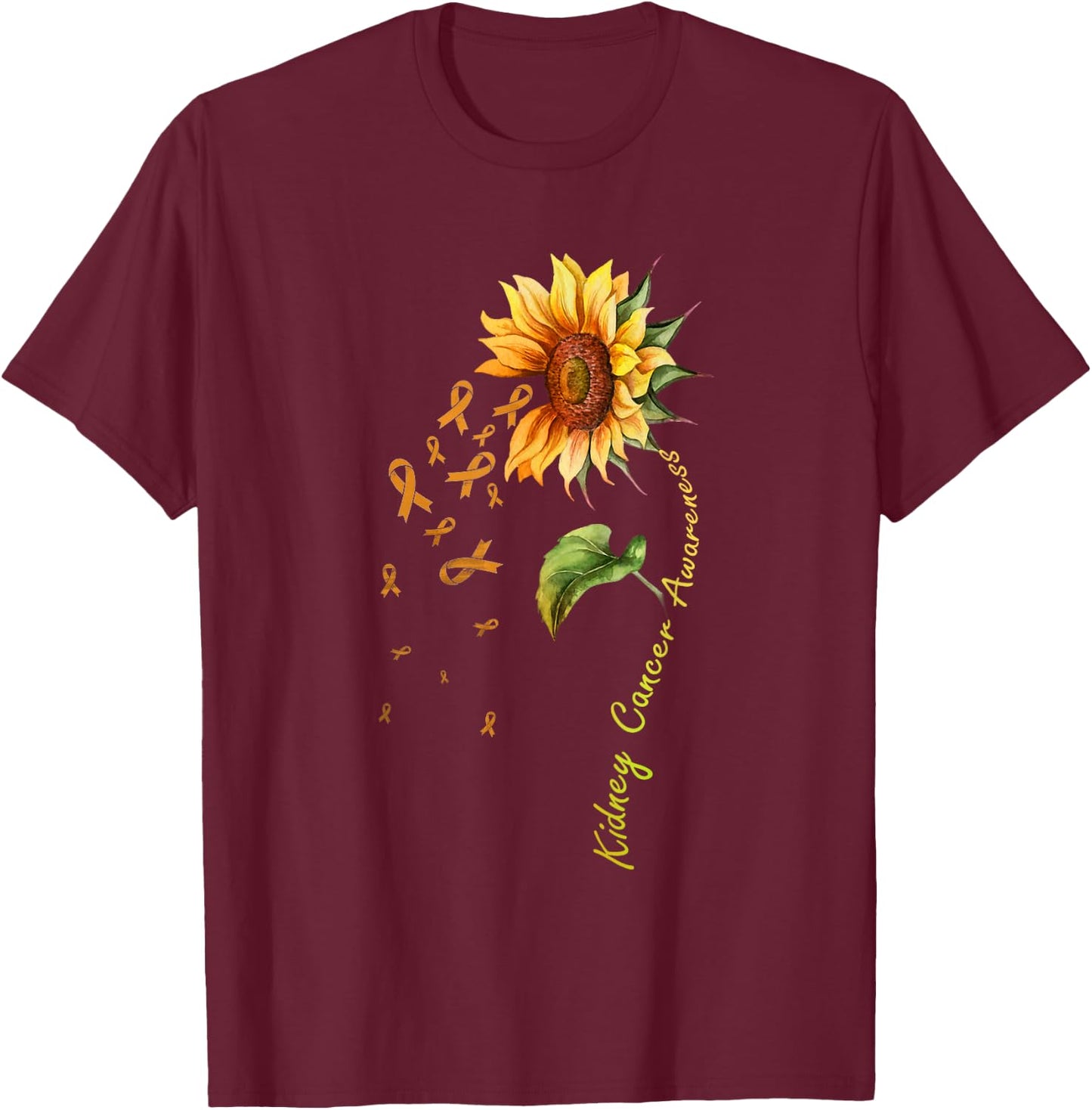 Kidney Cancer Awareness Sunflower Shirt T-Shirt - T-Shirt | Maroon