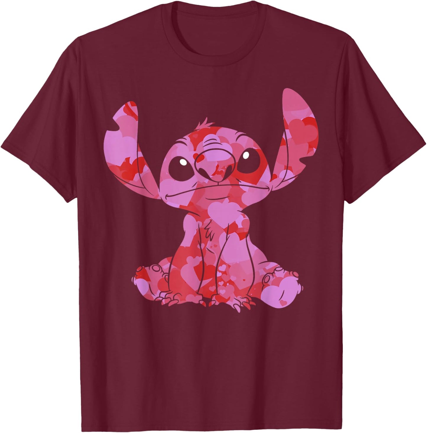 Disney Lilo & Stitch Valentine's Day Stitch Heart Fill T-Shirt - T-Shirt | Maroon