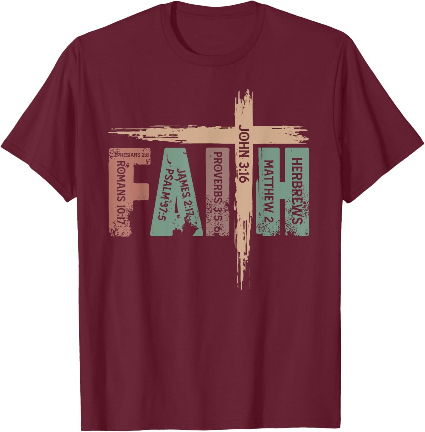 Retro Christian Faith Bible Verse Religious Christian Cross T-Shirt - T-Shirt | Maroon