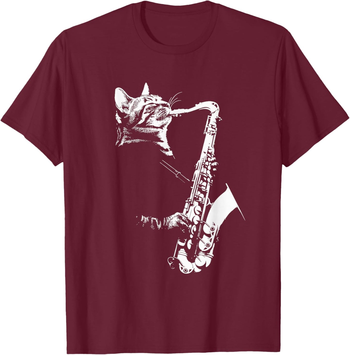 Funny Cat Saxophone Jazz Musician Sax T-Shirt - T-Shirt | Maroon