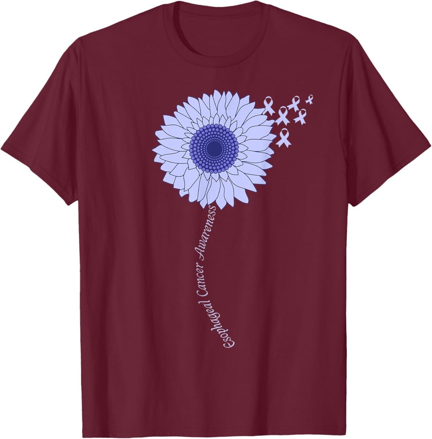 Esophageal Cancer Awareness Sunflower Periwinkle Ribbon T-Shirt - T-Shirt | Maroon