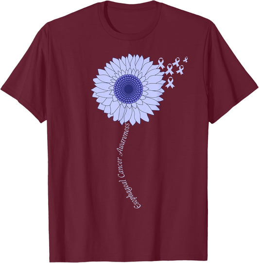 Esophageal Cancer Awareness Sunflower Periwinkle Ribbon T-Shirt - T-Shirt | Maroon