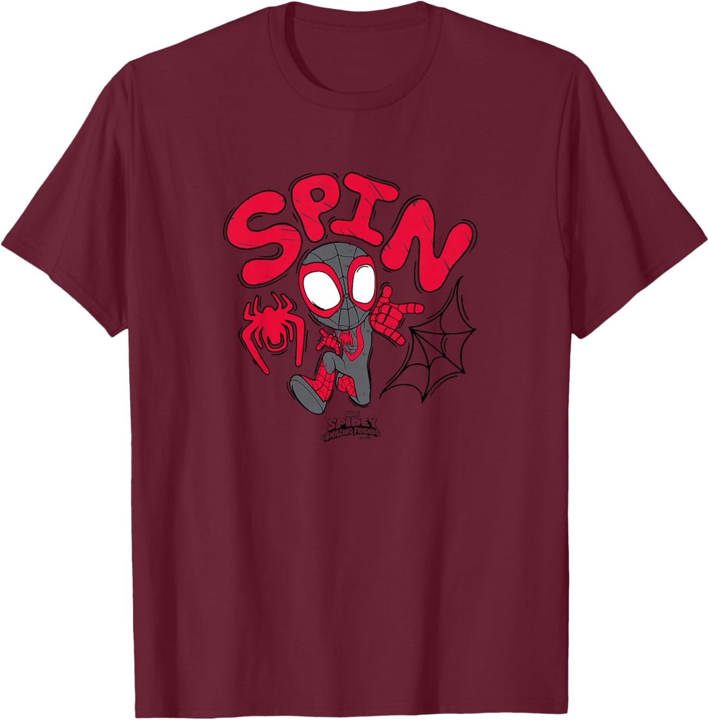 Kids Spidey and His Amazing Friends - Spin Scribble T-Shirt - T-Shirt | Maroon