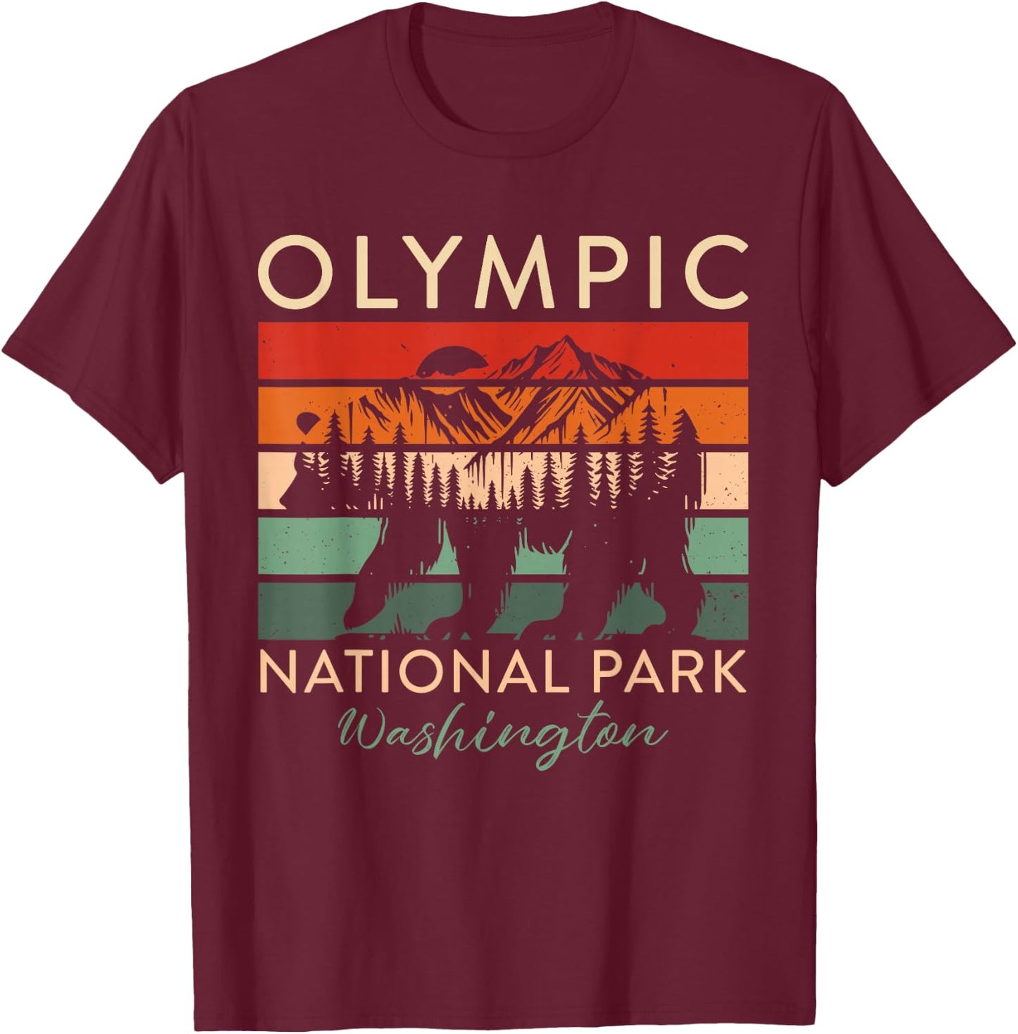 Retro Vintage Olympic National Park for kids Hiking Camping T-Shirt - T-Shirt | Maroon