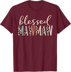 Blessed Mawmaw Cute Leopard Print T-Shirt - T-Shirt | Maroon