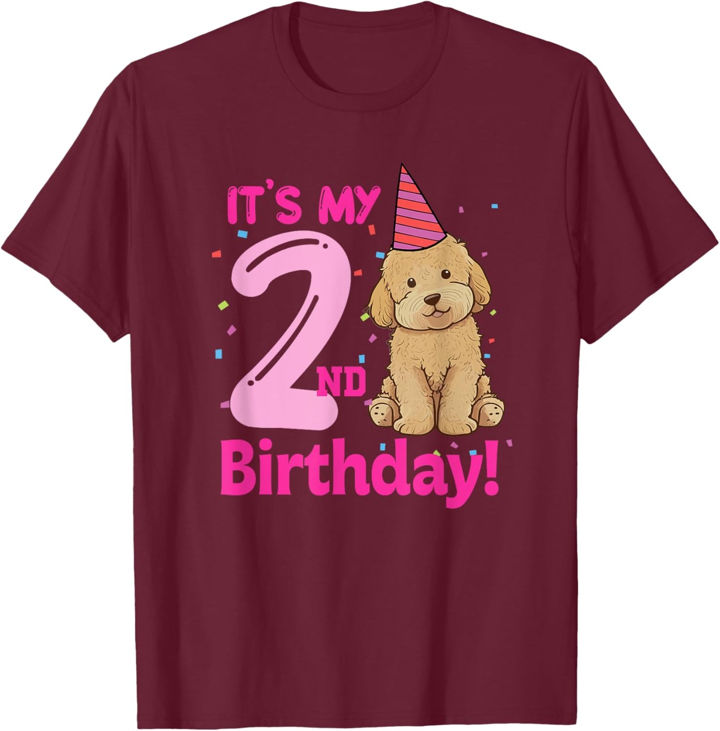 It's My 2nd Birthday Goldendoodle Lovers 2 Years Old Puppy T-Shirt - T-Shirt | Maroon
