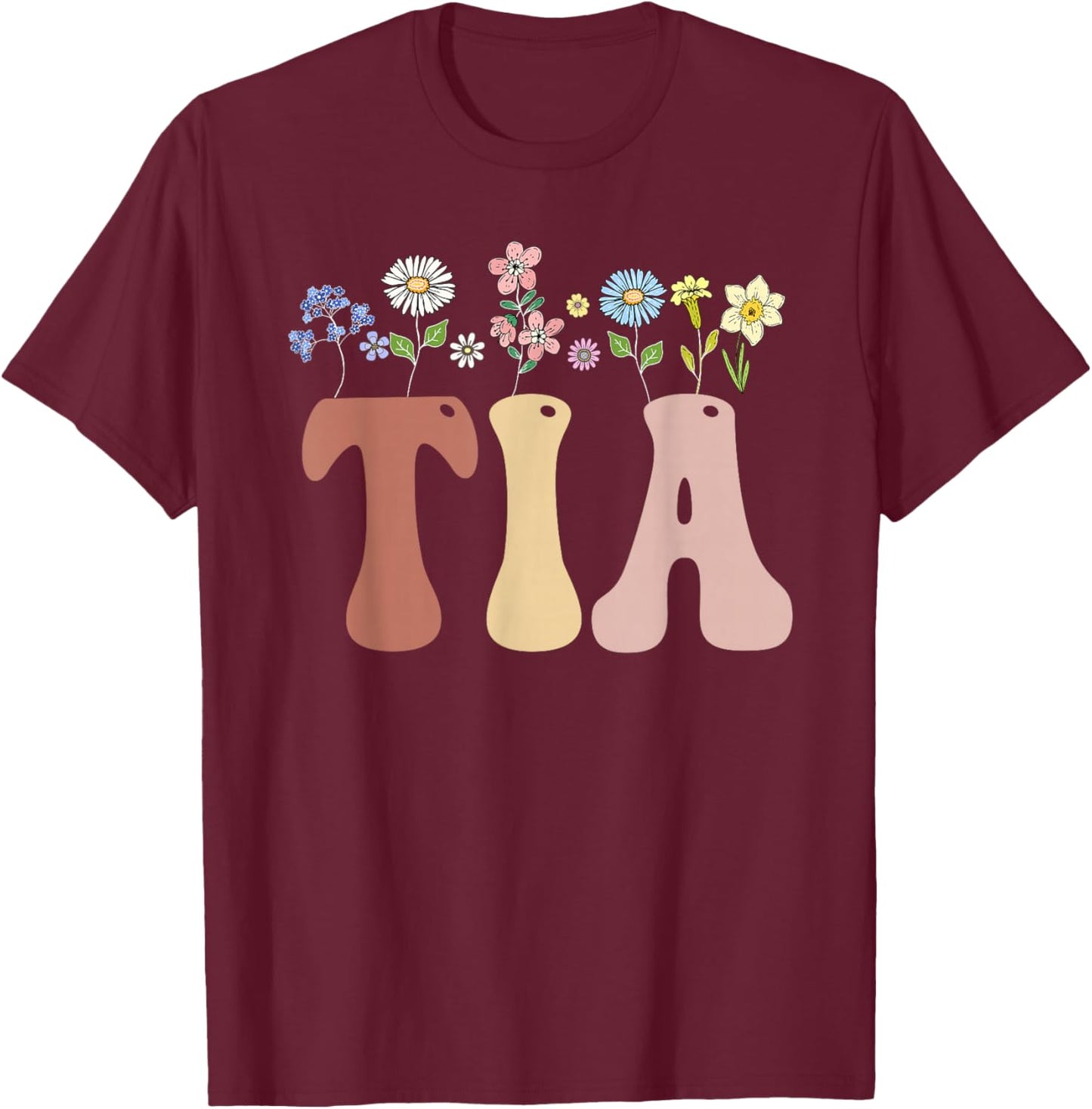 Tia Gifts Women Wildflower Floral Design Tia T-Shirt - T-Shirt | Maroon