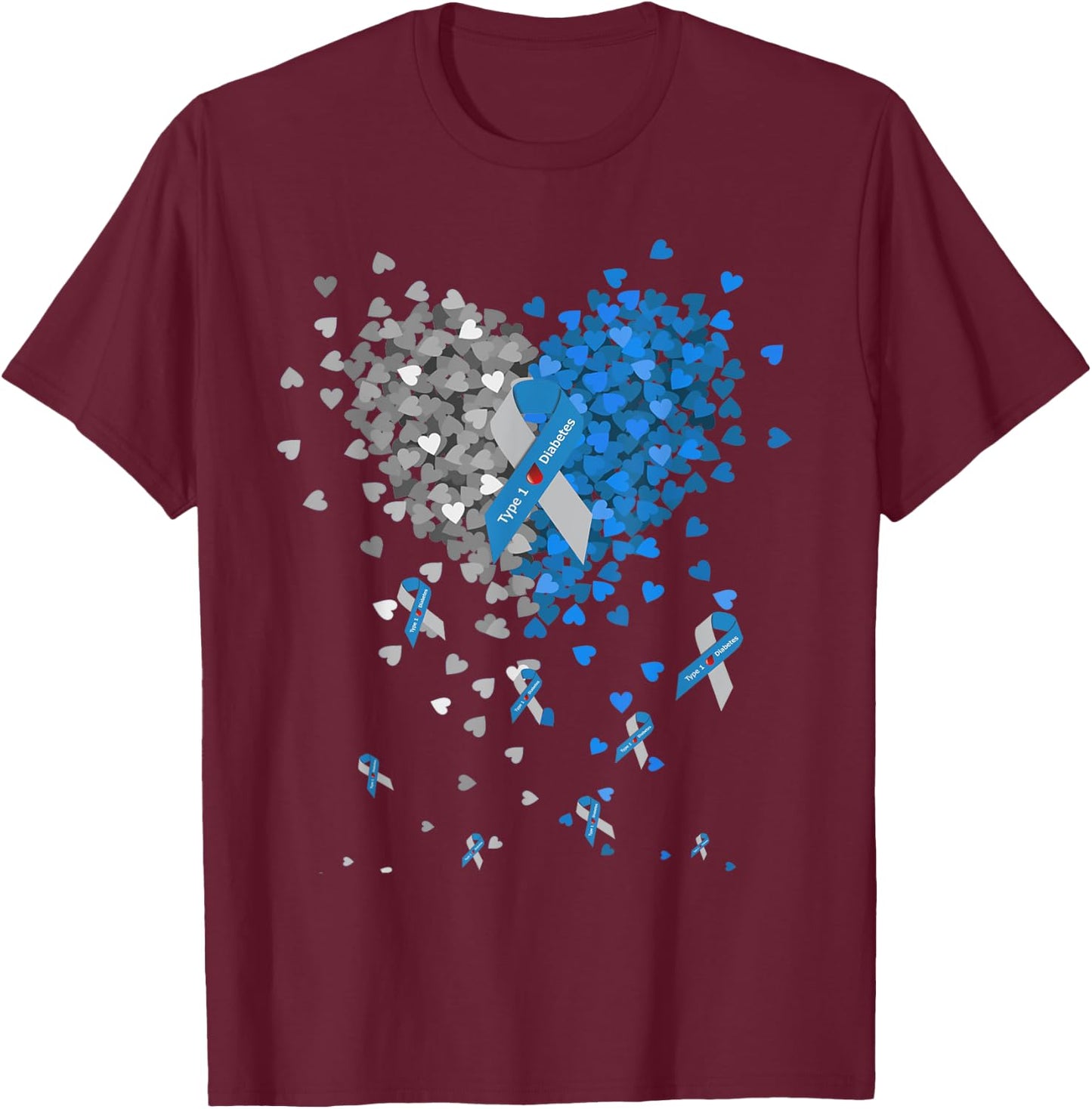 In November We Wear Blue Cure Diabetes Awareness Love Heart T-Shirt - T-Shirt | Maroon