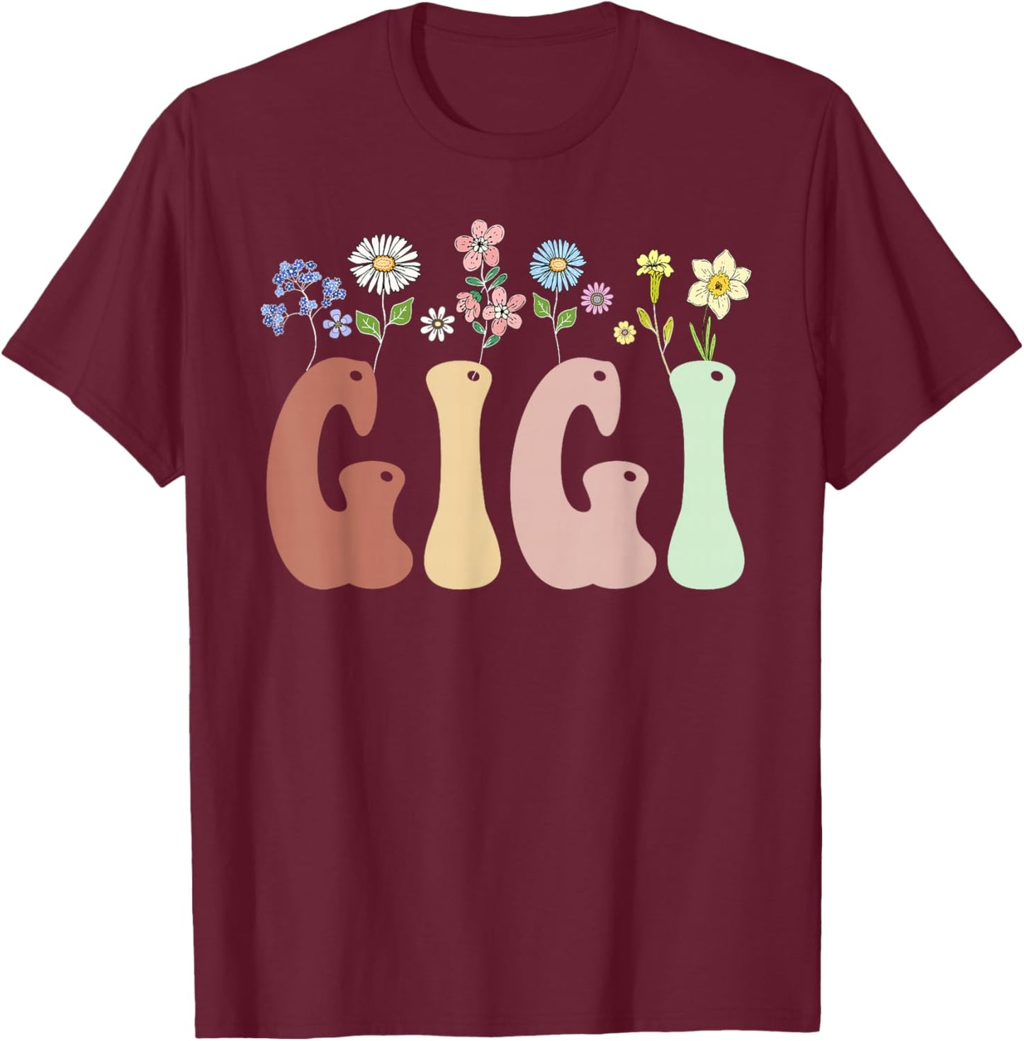Gigi Gifts Women Wildflower Floral Design Gigi T-Shirt - T-Shirt | Maroon
